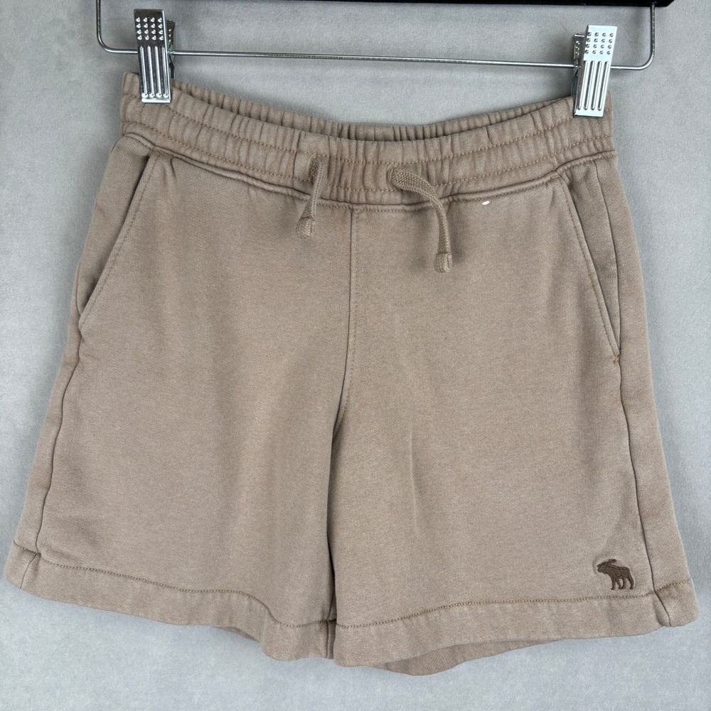 Abercrombie & Fitch Tan Brown Fleece Sweat Shorts Relaxed Fit Drawstring Boy 7/8
